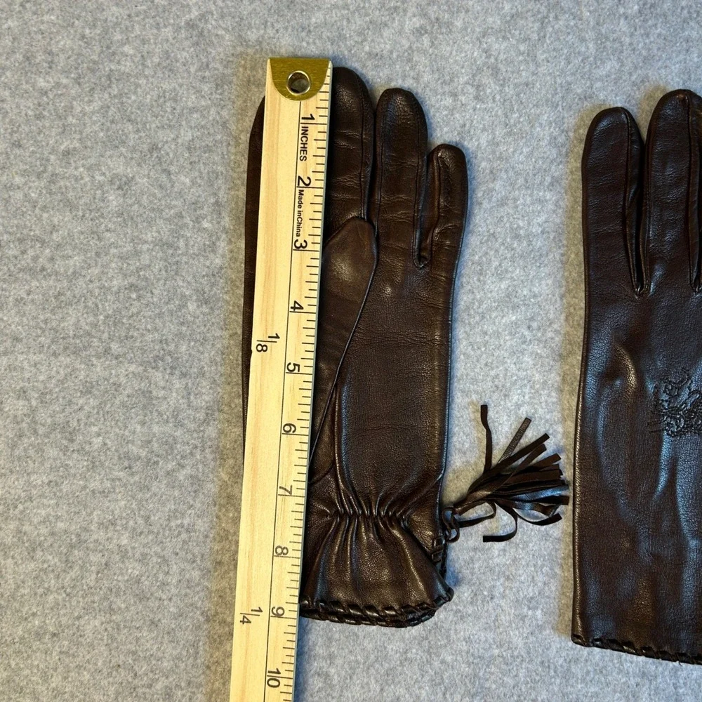 Philip Treacy London Leather Tassel Gloves Brown Silk Lined Embroidered Size 7